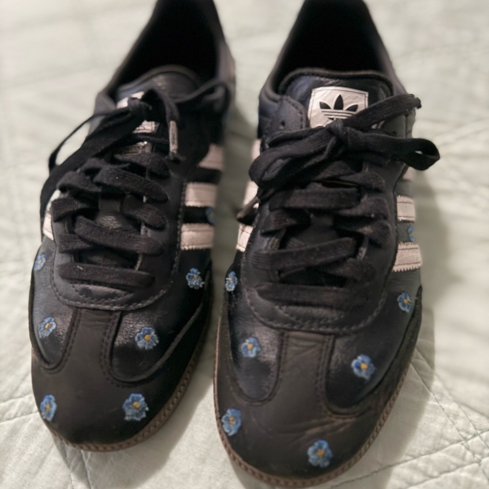 Adidas Samba Black Sneakers with Blue Flowers